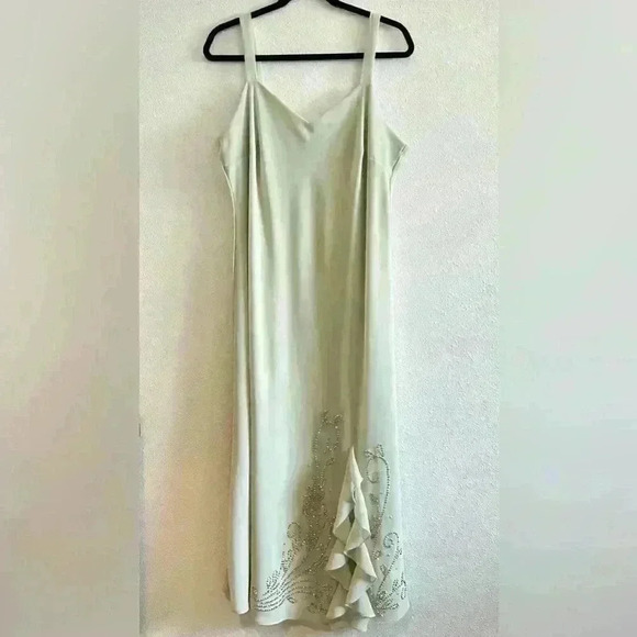 R&M Richards 2 Piece Light Olive Green Chiffon Strap Dress and Top Size 16 - Picture 2 of 6